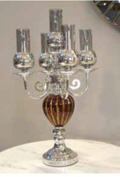 Mim 5 Kollu Dekorcamlı Şamdan