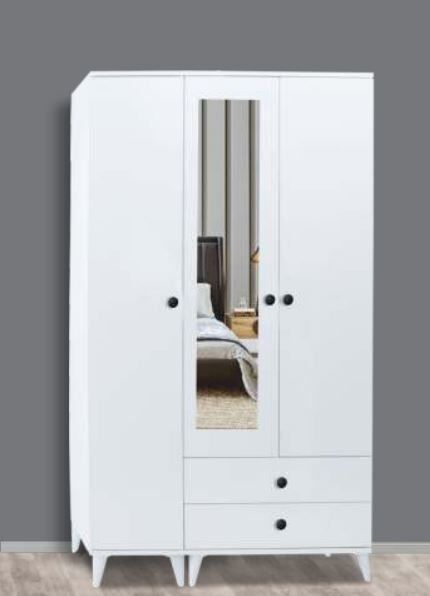 3 Kapılı Aynalı Beyaz Dolap