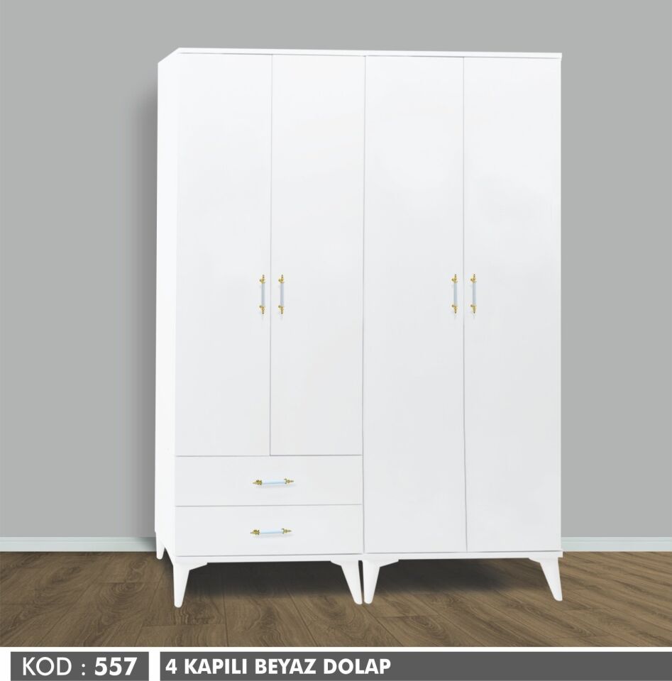4 Kapılı Aynasız Beyaz Dolap