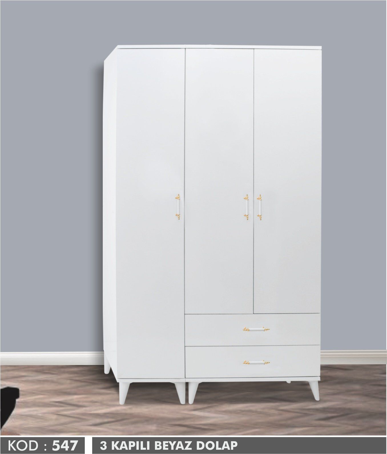 3 Kapılı Aynasız Beyaz Dolap