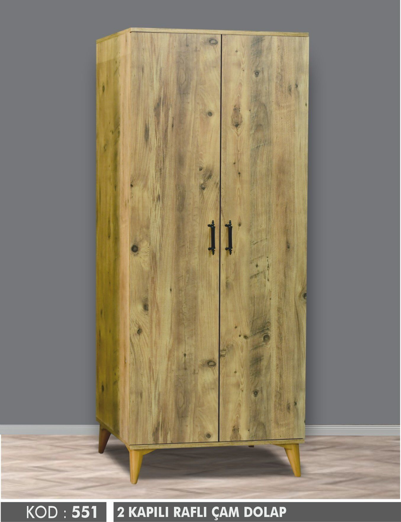 2 Kapılı Raflı Aynasız Çam Dolap