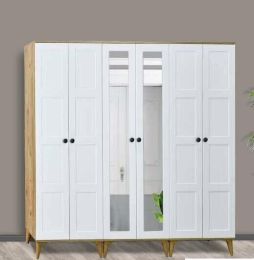 Kare Beyaz 5 Kapılı Aynalı Dolap