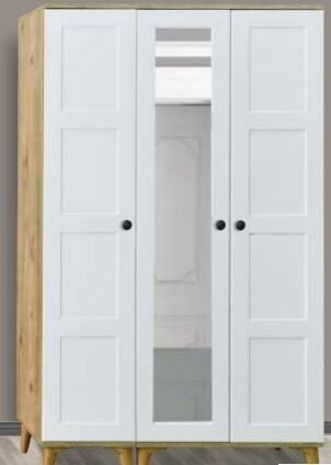 Kare Beyaz 3 Kapılı Aynalı Dolap