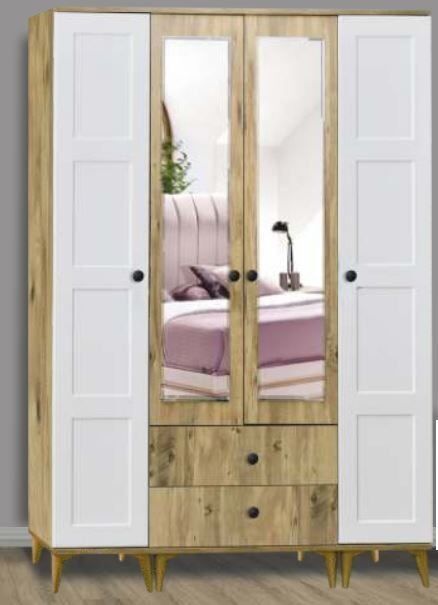 4 Kapılı Aynalı Uras Kare Çam Dolap