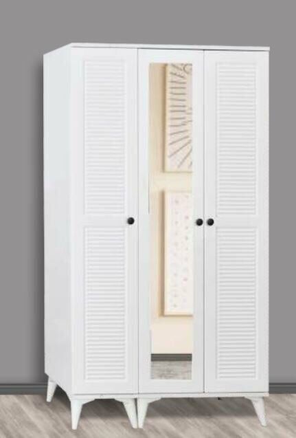 3 Kapılı Aynalı Panjurlu Beyaz dolap