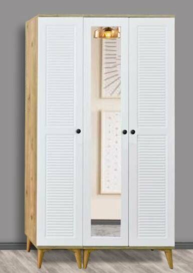 3 Kapılı Aynalı Çam/Beyaz Panjurlu Dolap