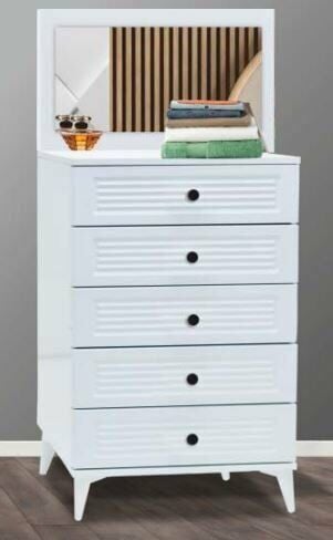 5 Çekmeceli Aynalı Panjurlu Beyaz Şifonyer