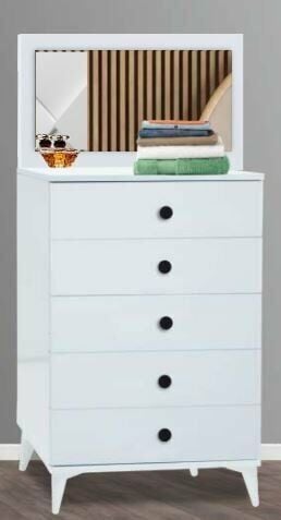 5 Çekmeceli Aynalı Beyaz Şifonyer