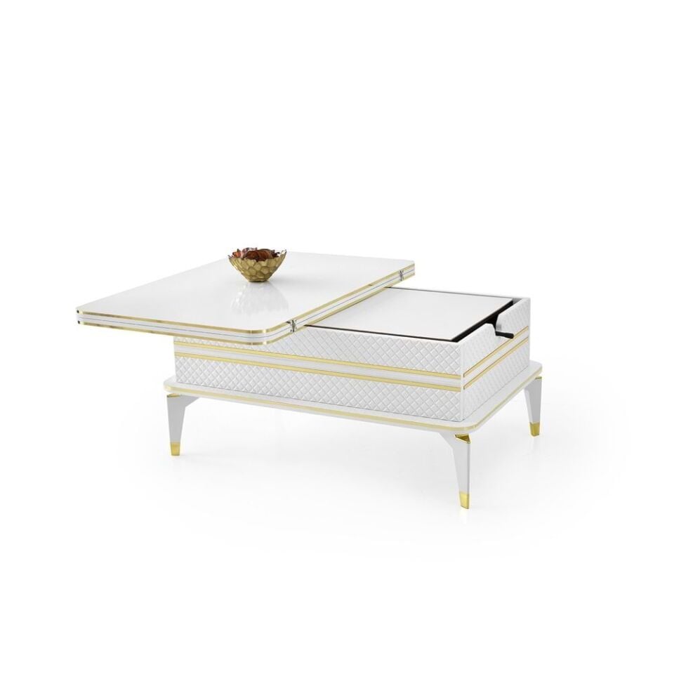 Mobilgen Beyaz - Gold Kenar Hayal Sehpa