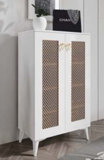 2 Kapılı Beyaz Hasırlı Çok Amaçlı Ayakkabılık Dolap