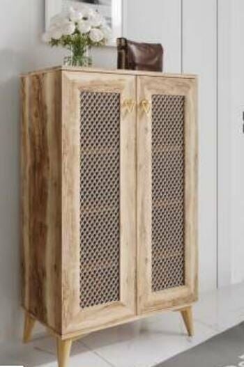 2 Kapılı Ceviz Hasırlı Çok Amaçlı Ayakkabılık Dolap