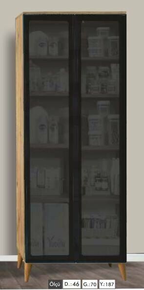 2 Kapılı Çam Reflekte Camlı Çok Amaçlı Dolap