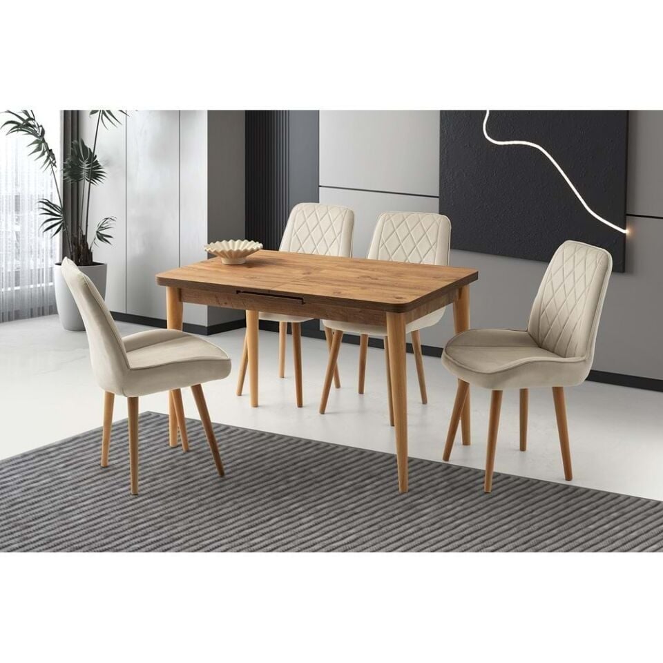 Mobilgen Diş Budak 4 Adet Fulya Sandalye 120+30x70 Silva Açılabilir Masa Takımı