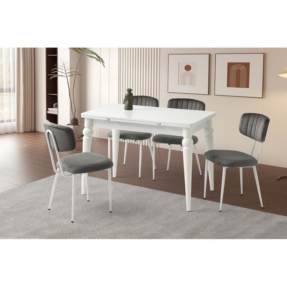 Mobilgen Beyaz 4 Adet Pınar Sandalye 110+60x70 Arda Açılabilir Masa Takımı