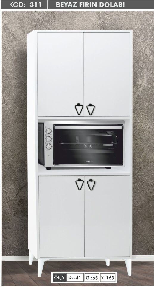4 Kapılı Çok Amaçlı Beyaz Fırın Dolabı