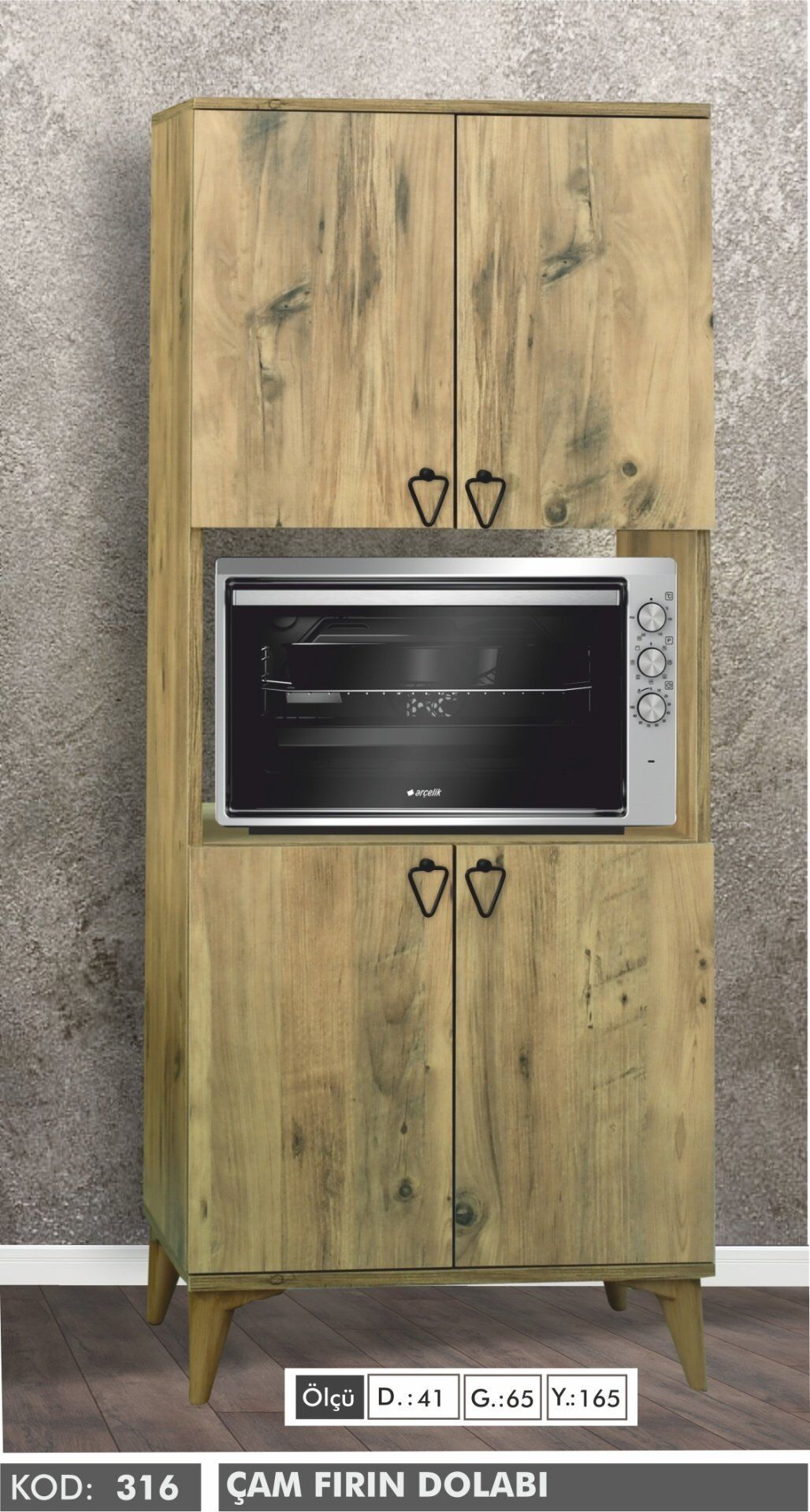 4 Kapılı Çok Amaçlı Çam Fırın Dolabı