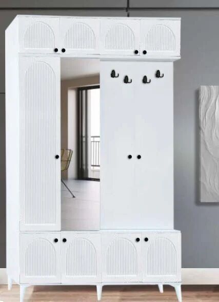 3 Kapılı Aynalı Bohem Beyaz Portmanto