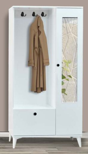 2 Kapılı Aynalı Beyaz Eko Portmanto