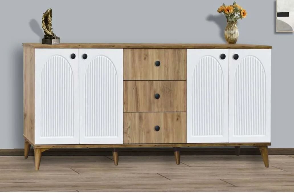 4 Kapılı 3 Çekmeceli Bohem Çam/Beyaz Konsol