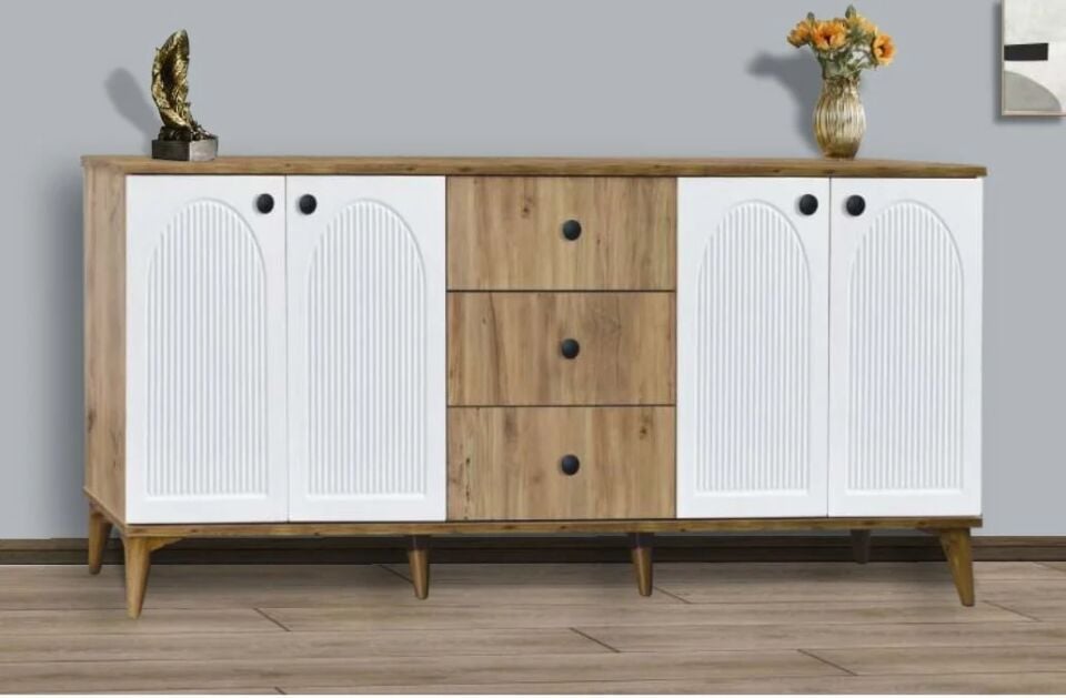 4 Kapılı 3 Çekmeceli Bohem Çam/Beyaz Konsol