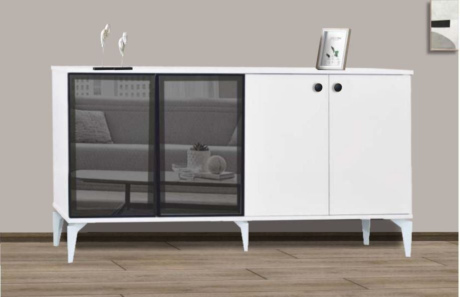 4 Kapılı Camlı Reflekte Beyaz Konsol