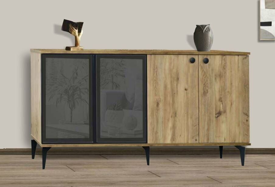 4 Kapılı Camlı Reflekte Çam Konsol