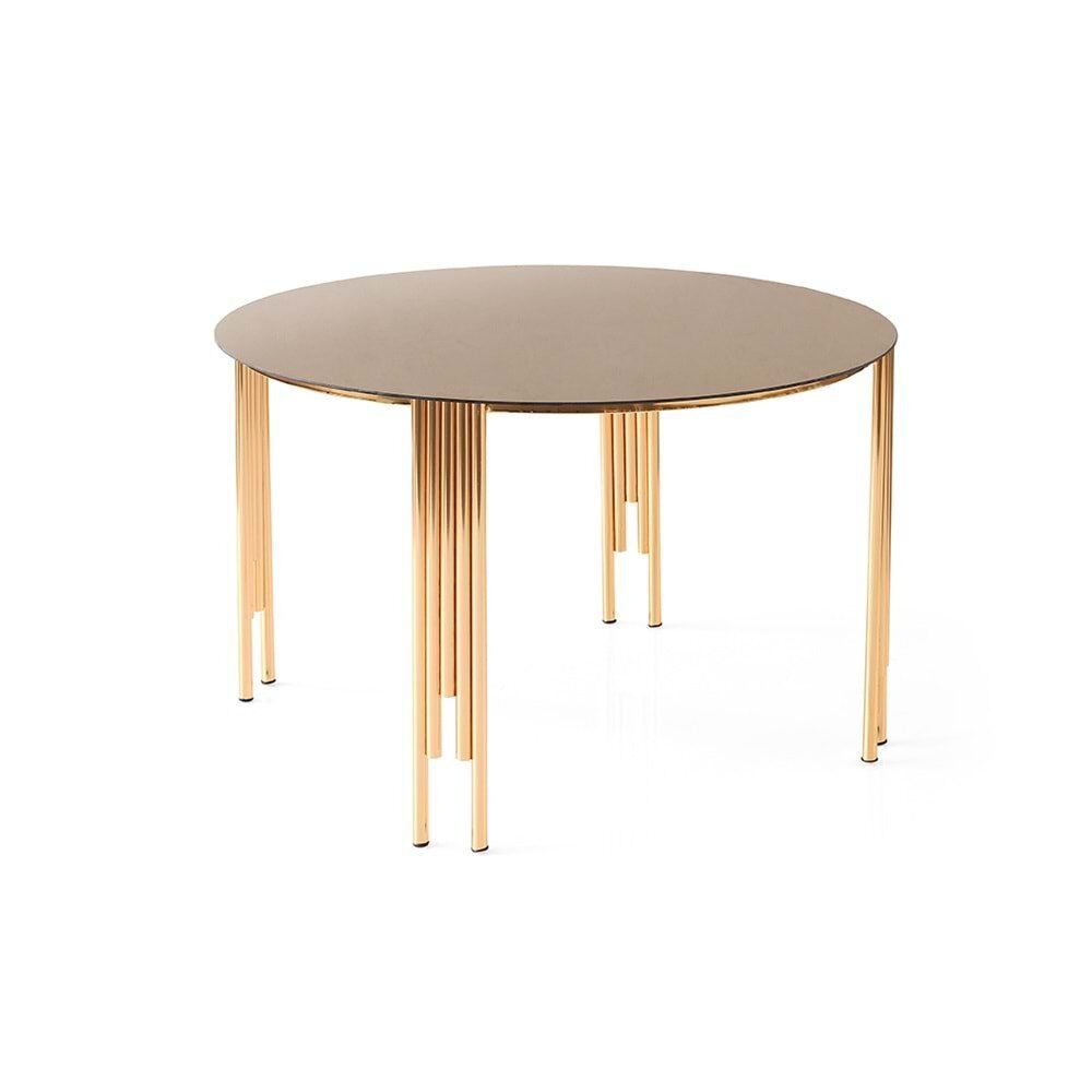 Bronz Cam Sütun Orta Sehpa