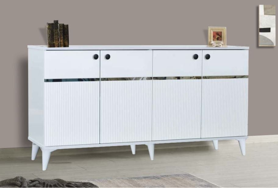 4 Kapılı Beyaz Gümüş Şeritli Çizgili Konsol