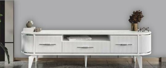 2 Kapılı 1 Çekmeceli Beyaz/Gümüş Oval TV Sehpası