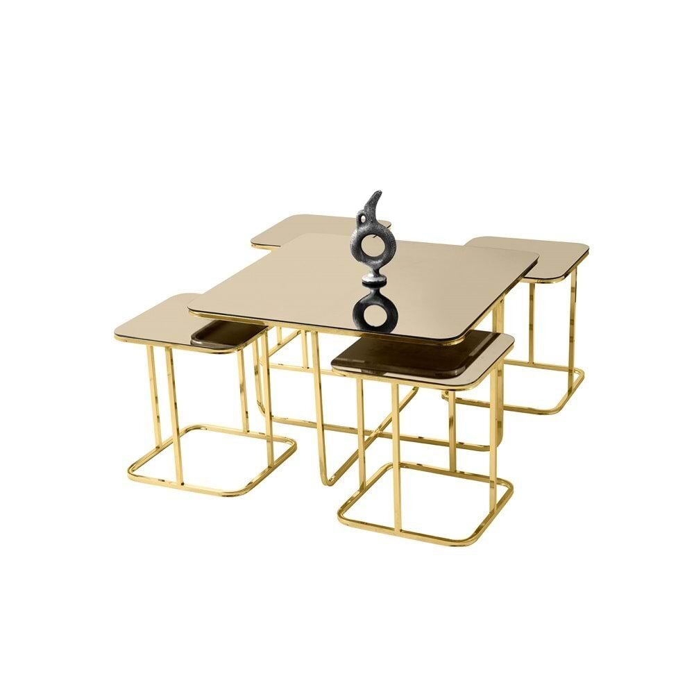 Bronz Cam Oval Kare Pizza Orta Sehpa