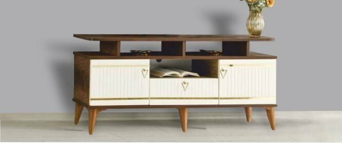 2 Kapılı 1 Bir Çekmeceli Kordon Gold Barok Ceviz TV Sehpası