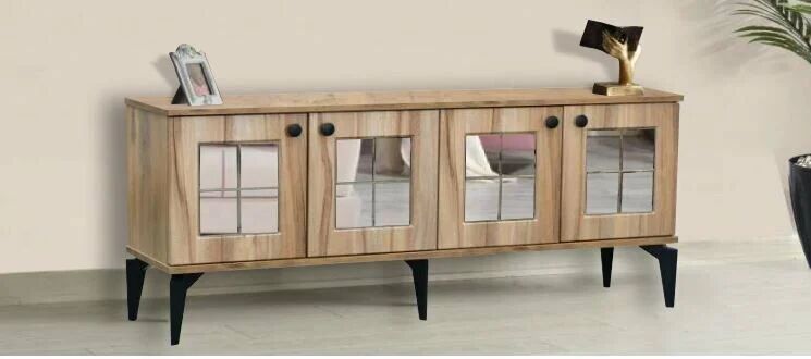 4 Kapılı Aynalı Çam TV Sehpası