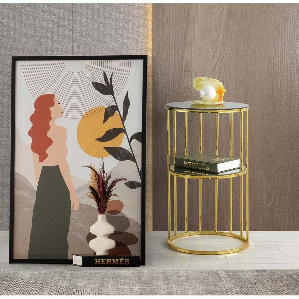 Bronz Cam Açelya Yan Sehpa