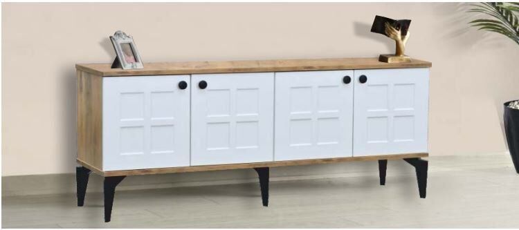 4 Kapılı Kare Çam/Beyaz TV Sehpası