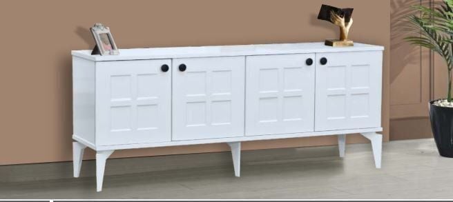 4 Kapılı Beyaz Kare TV Sehpası