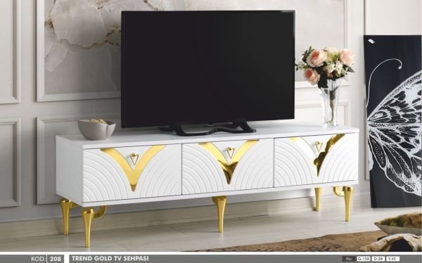 Trend Gold Detaylı Beyaz Televizyon(TV) Sehpası