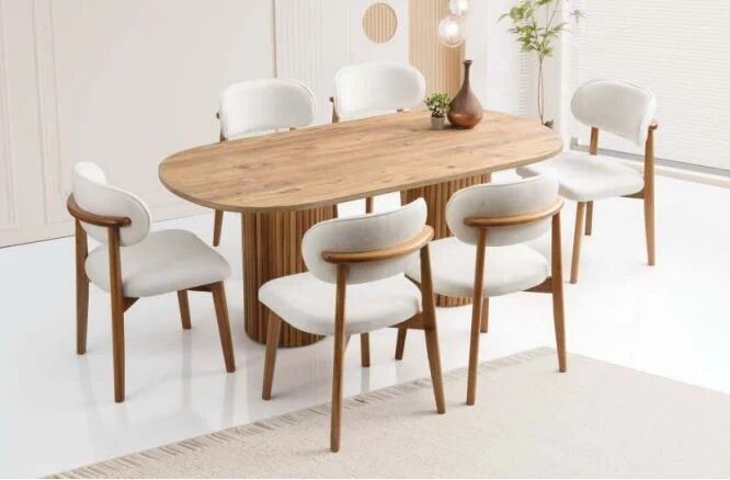 PTT Ayaklı MDF Masa/Atlantik Çam-6 Polo Sandalye Masa Takımı