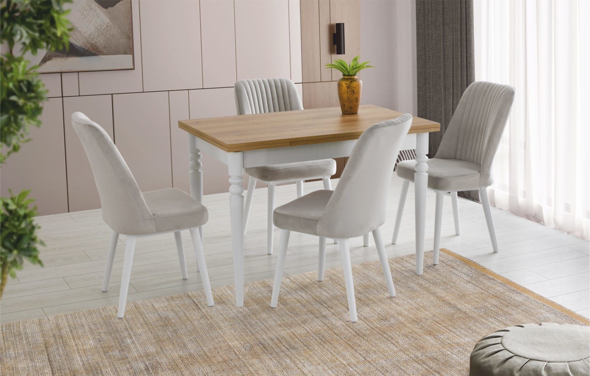 Torna Masa/Safir Meşe-4 Adet Ohrid Sandalya Masa Takımı