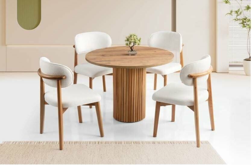 MDF Masa/ Atlantik Çam- 4 Adet Polo Sandalye Masa Takımı
