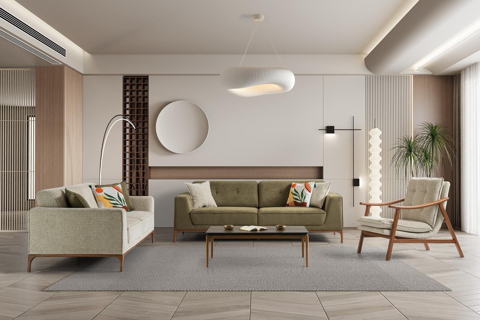 Arte Ahşap Ayaklı Mekanizmalı 3+3+1 Koltuk Takımı