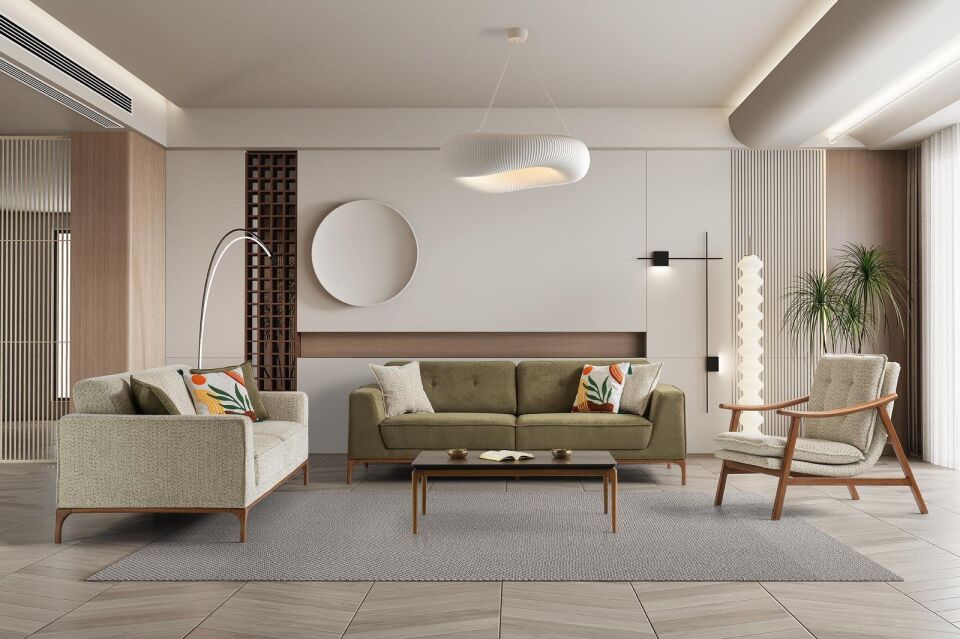 Arte Ahşap Ayaklı Mekanizmalı 3+3+1 Koltuk Takımı