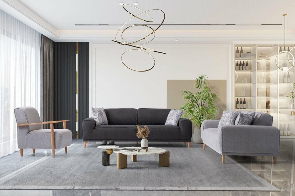 İcon Ahşap Ayaklı Mekanizmalı 3+3+1 Koltuk Takımı