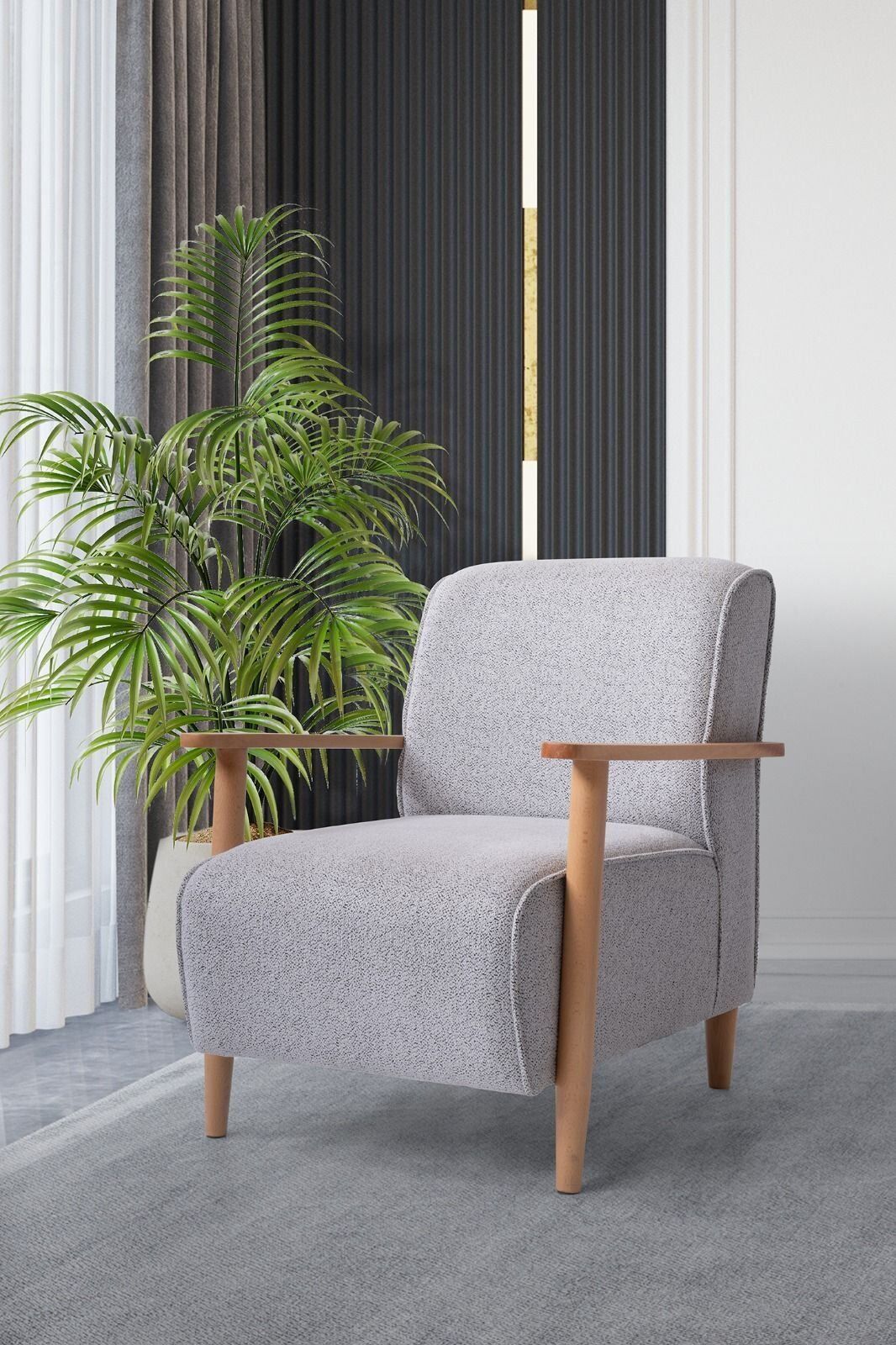 İcon Ahşap Kollu Ayaklı Berjer