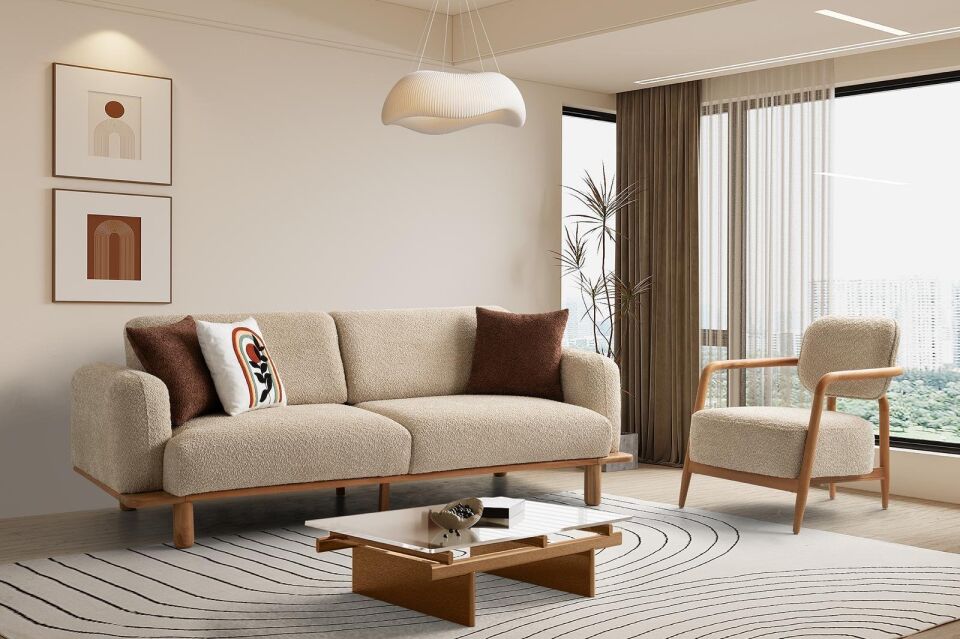 Gloria Ahşap Ayaklı Mekanizmalı 3+3+1 Koltuk Takımı