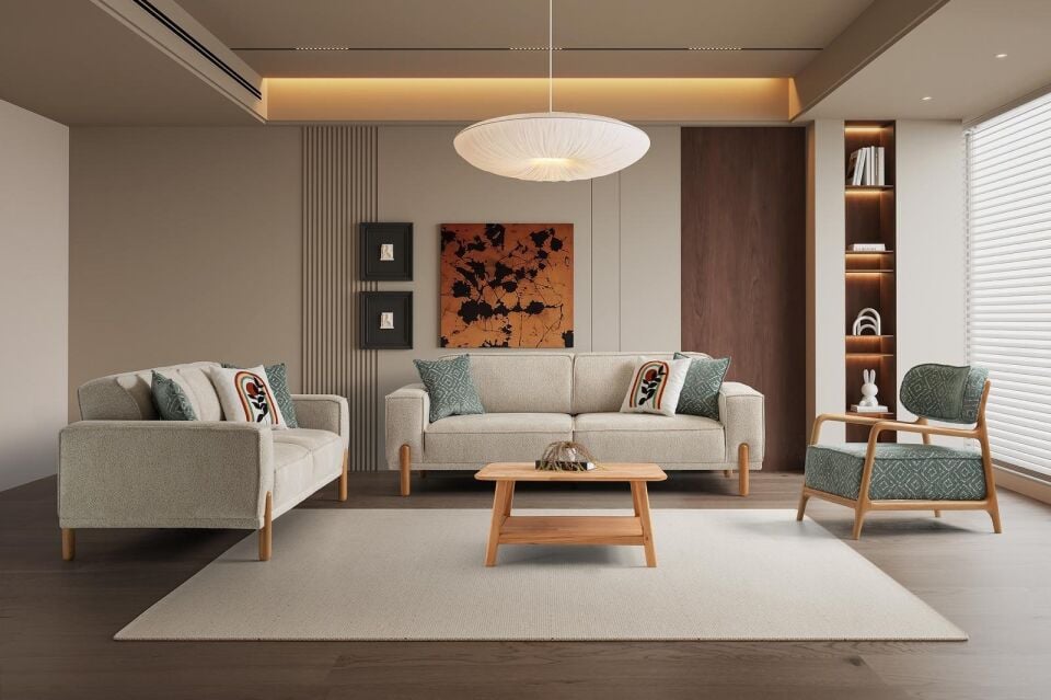 Oslo Ahşap Ayaklı Mekanizmalı 3+3+1 Koltuk Takımı