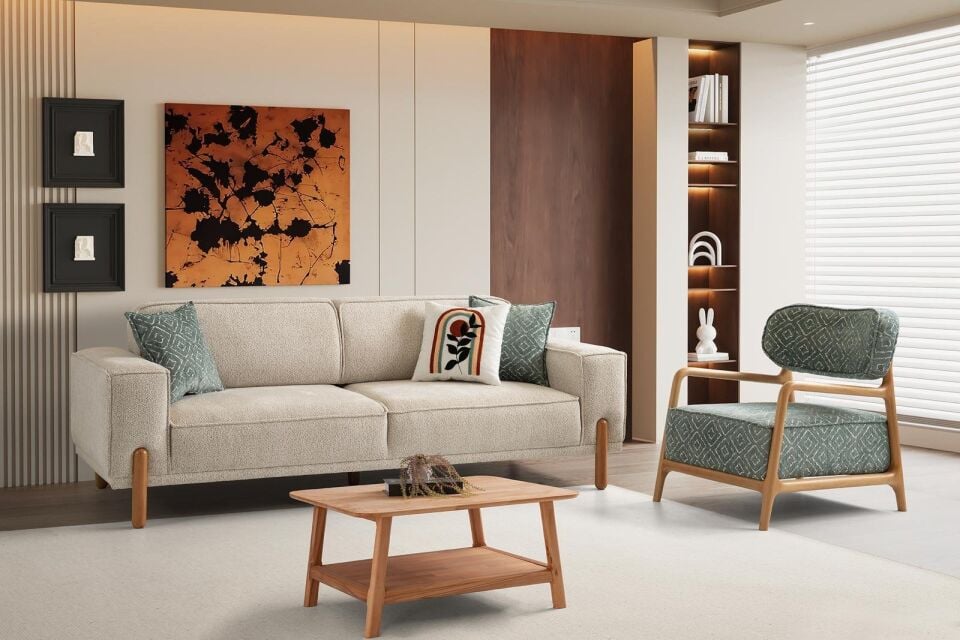 Oslo Ahşap Ayaklı Mekanizmalı Kanepe