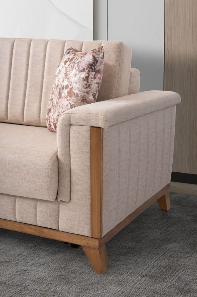 Esra Ahşap Ayaklı Mekanizmalı 3+3+1 Koltuk Takımı