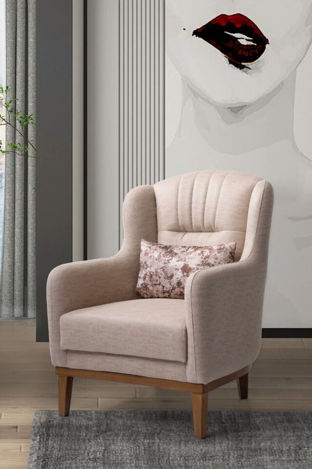 Esra Ahşap Ayaklı Pudra Pembesi Berjer