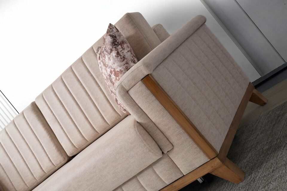 Esra Ahşap Ayaklı Mekanizmalı Pudra Pembesi Kanepe