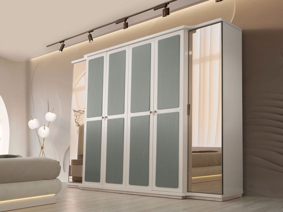 Şehzade Aynalı 6 Kapılı Turkuaz Dolap